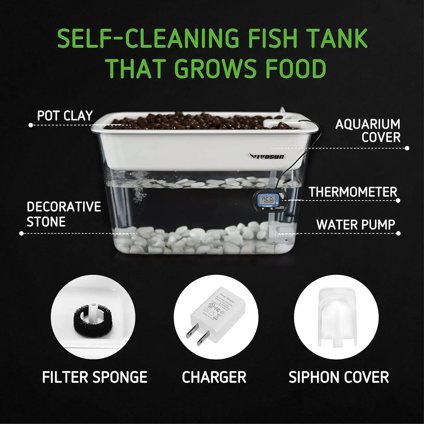 3-Gallon Aquaponic Fish Tank, Hydroponic Cleaning Tank for Freshwater Fish to Feed Plants and Plants Clean Tank