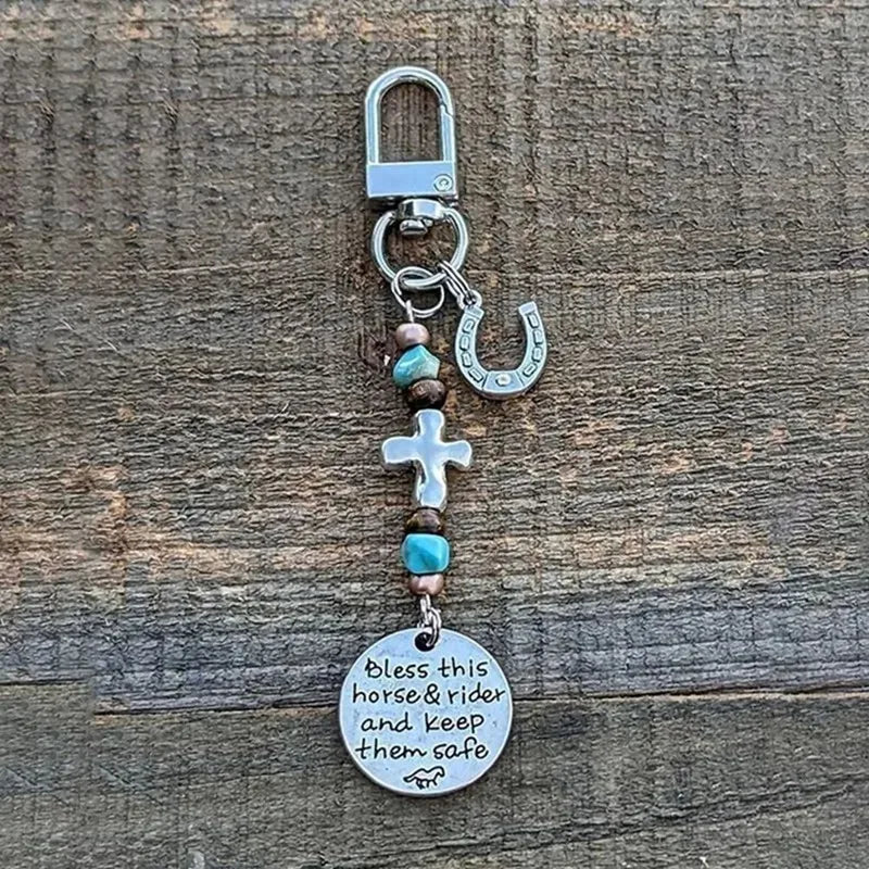 A50M-Horse Saddle And Bridle Charm Clip, Bless-This Horse And Rider Keep Safe Bridle Saddle Charm Gifts For Horse Rider