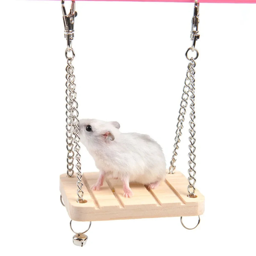 Wooden Hamster Swing Toys Hammock Pet Suspension Swing Toy with Bell Pet Bird Parrot Stand Platform Bridge Pet Cage Accessories