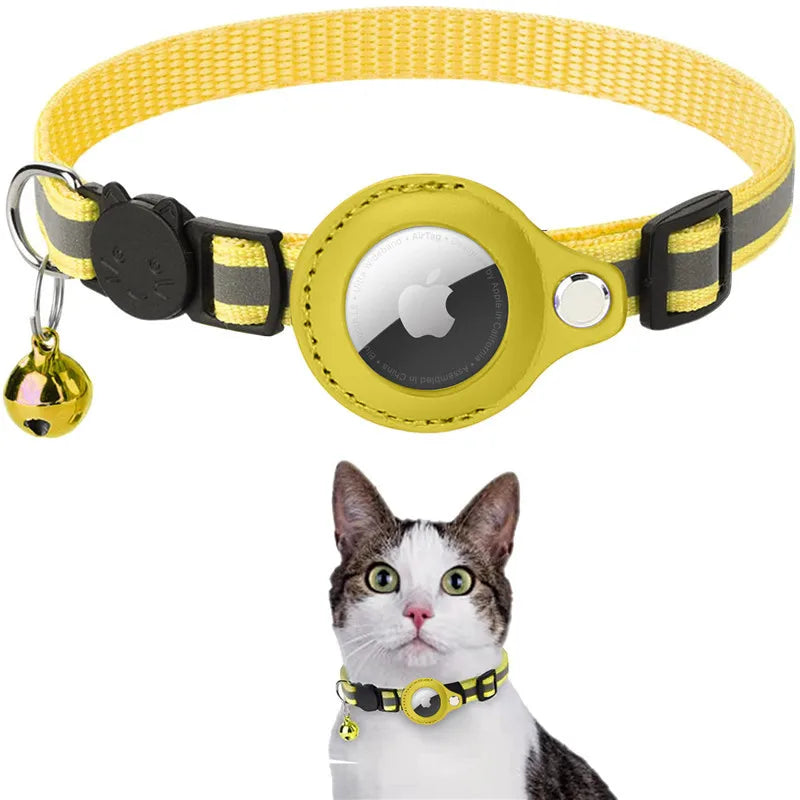 Cat AirTag Holder Collar Breakaway Reflective Strips Adjustable Kitten Collar Waterproof Cat Bell Collar Pet Air Tag Case