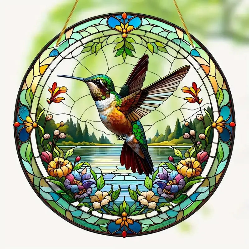 1Pc Sunflower Sunset Mountain Scenery Sun Catcher Stained Round Acrylic Hanging Decoration Suitable for Window Suncatcher Door