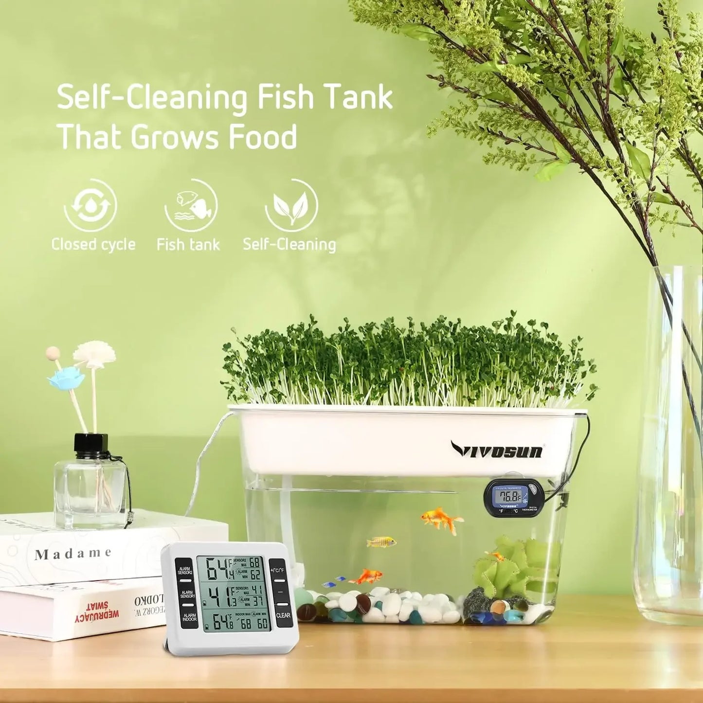 3-Gallon Aquaponic Fish Tank, Hydroponic Cleaning Tank for Freshwater Fish to Feed Plants and Plants Clean Tank