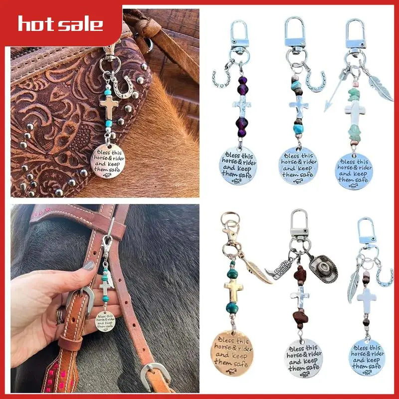 A50M-Horse Saddle And Bridle Charm Clip, Bless-This Horse And Rider Keep Safe Bridle Saddle Charm Gifts For Horse Rider