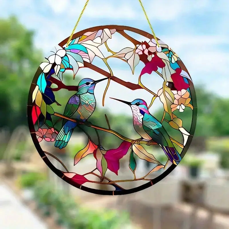 1Pc Sunflower Sunset Mountain Scenery Sun Catcher Stained Round Acrylic Hanging Decoration Suitable for Window Suncatcher Door