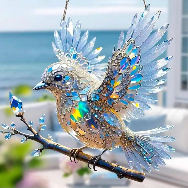 Bird Ornament Crystal Bluebird Stained Art Ornament Acrylic 2D Flat Sun Catcher Shiny Window Pendants Crystal Home Decor For