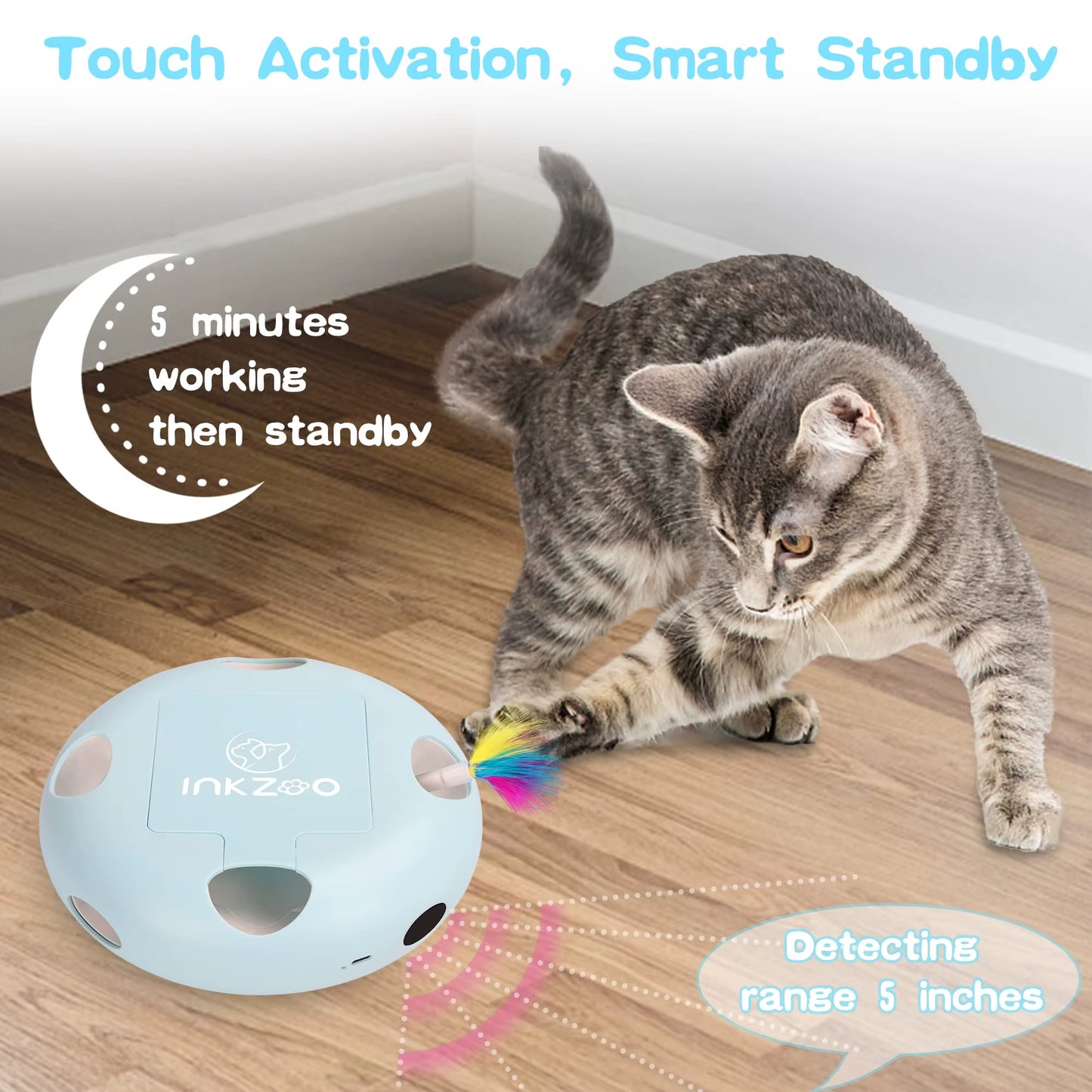 INKZOO Cat Toys, Interactive Cat Toys for Indoor Cats, Smart Interactive Kitten Toy, Automatic 7 Holes Mice Whack-A-Mole