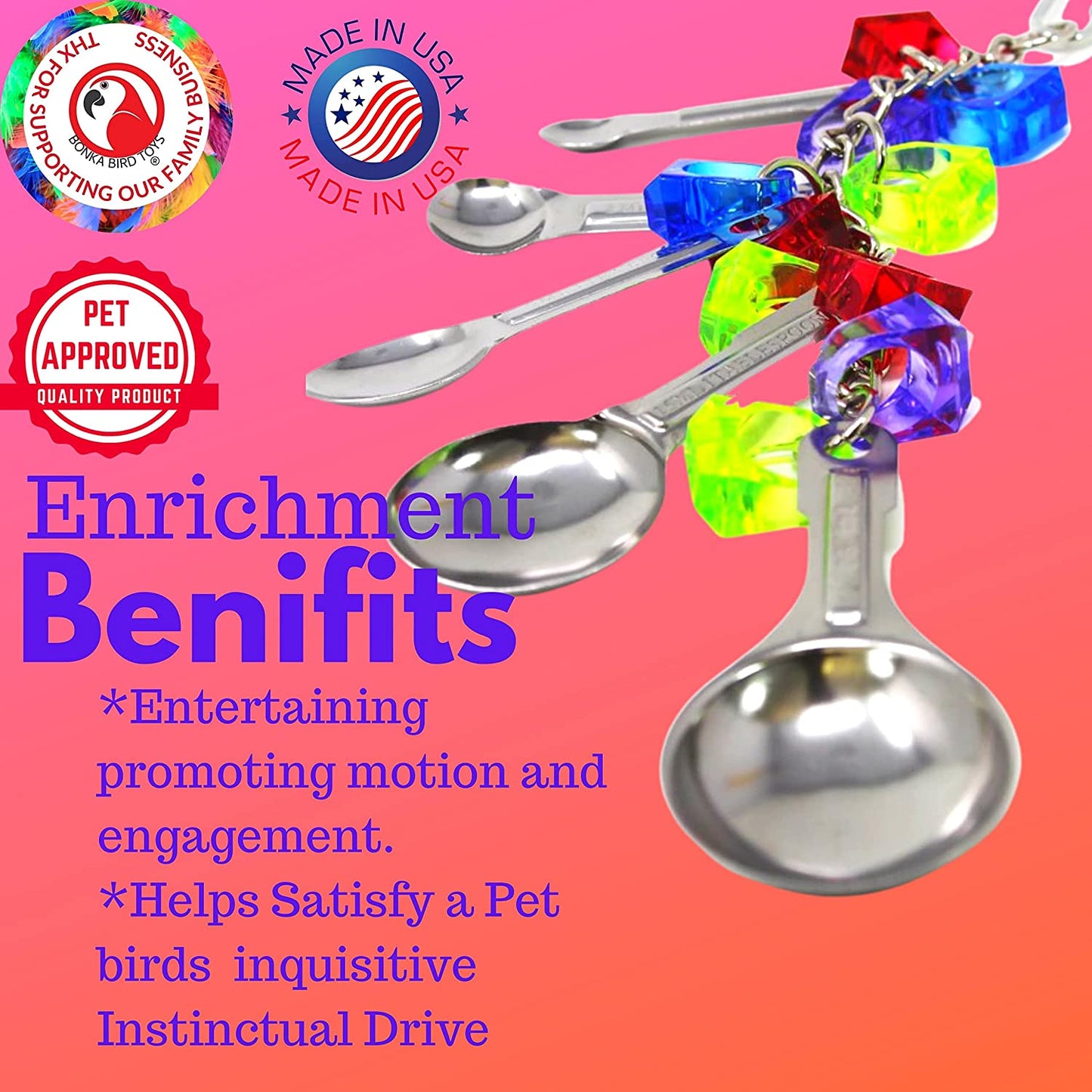 1969 Spoon Delight Medium Large Parrot Bird Toy African Grey Parrot Amazon Conure and Similar Birds