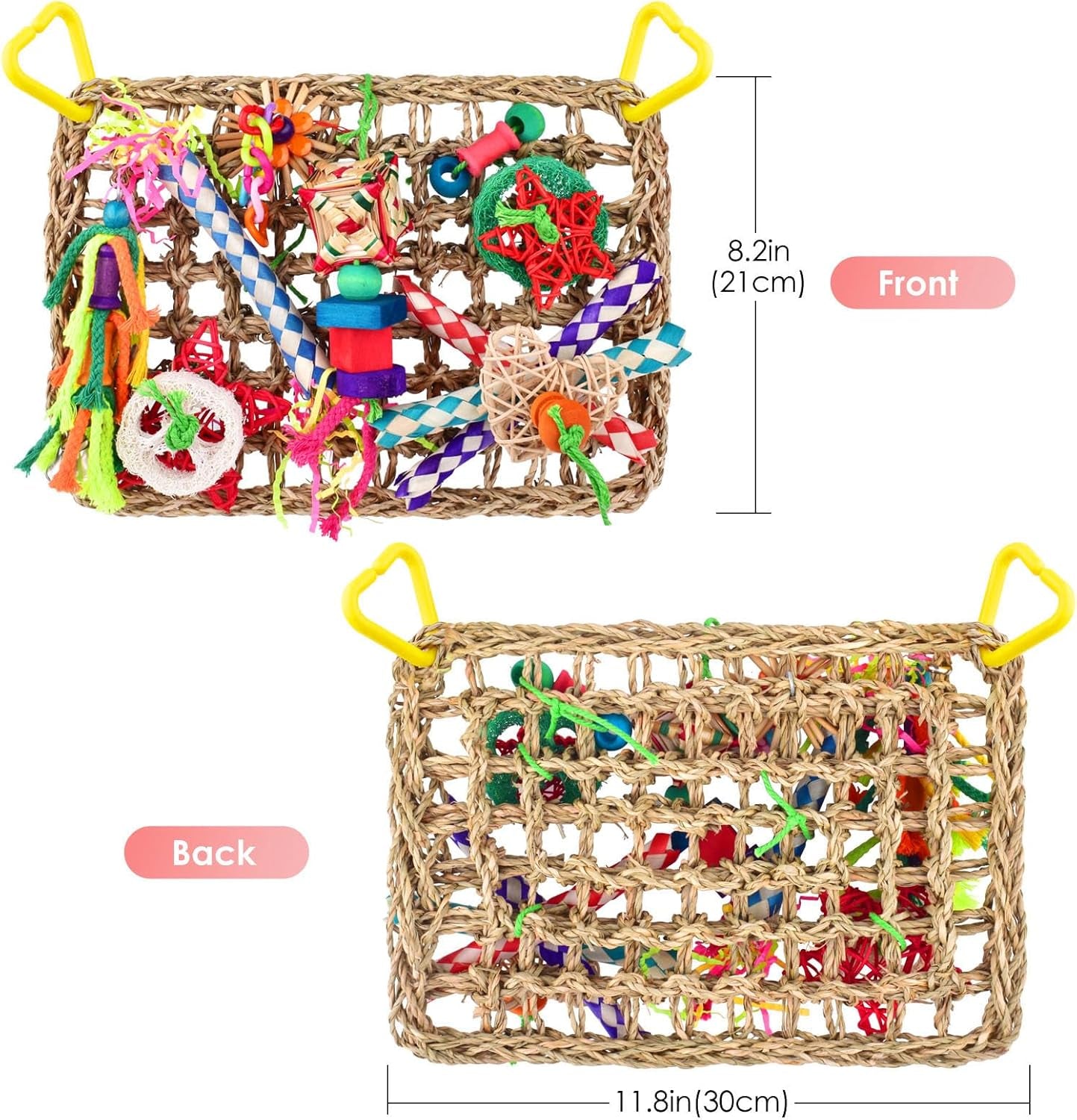 Bird Toys, Large-Sized Parrot Foraging Wall Grass Mat Conure Chewing Hanging Toys Cockatiel Climb Hammock Parakeet Toys for Small-Medium Birds