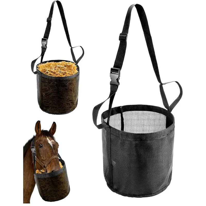 ABFY-Adjustable Elastic Hay Feed Bag For Horses - Outdoor Neck Feeding Bag In Black