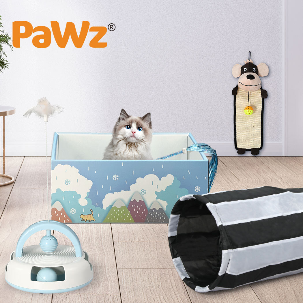 Pawz Interactive Pet Toy Set Cat Tunnel Bed Feather Teaser Dog Scratching Board