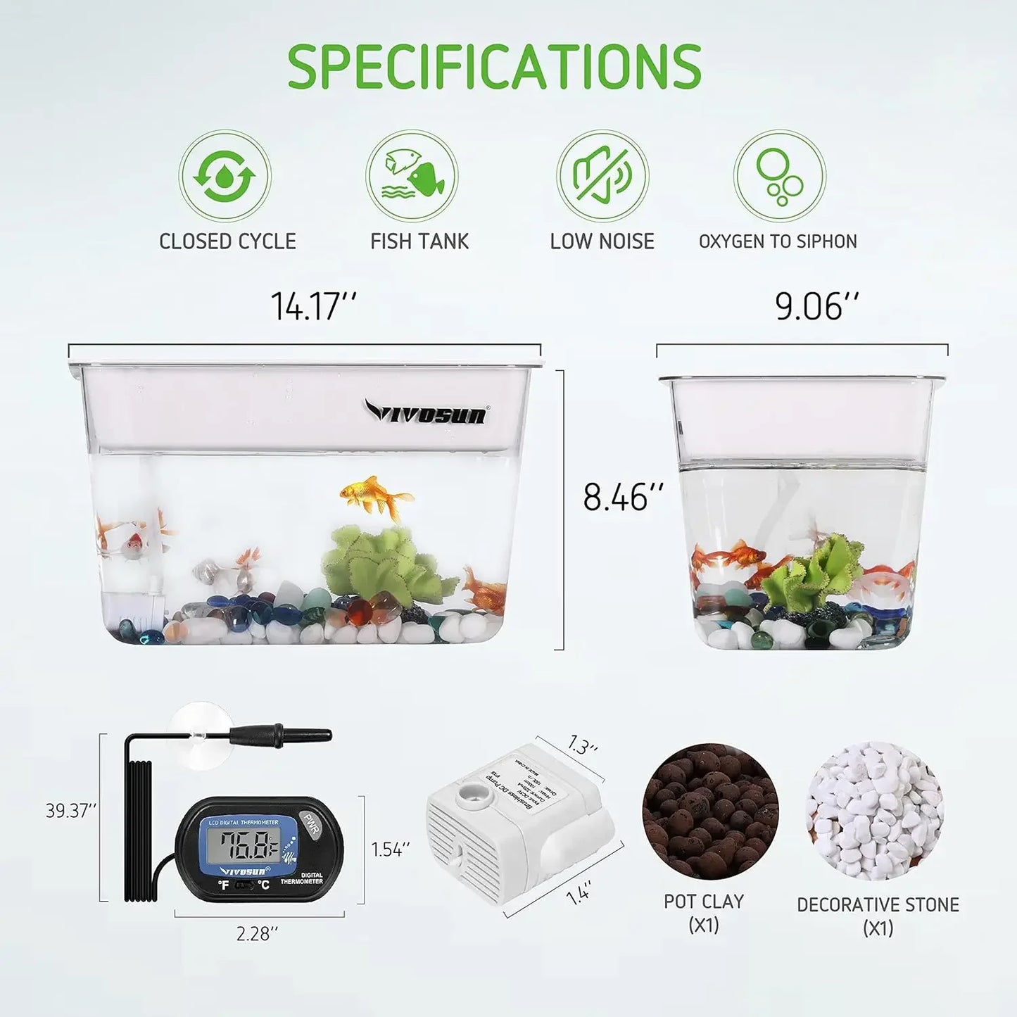 3-Gallon Aquaponic Fish Tank, Hydroponic Cleaning Tank for Freshwater Fish to Feed Plants and Plants Clean Tank