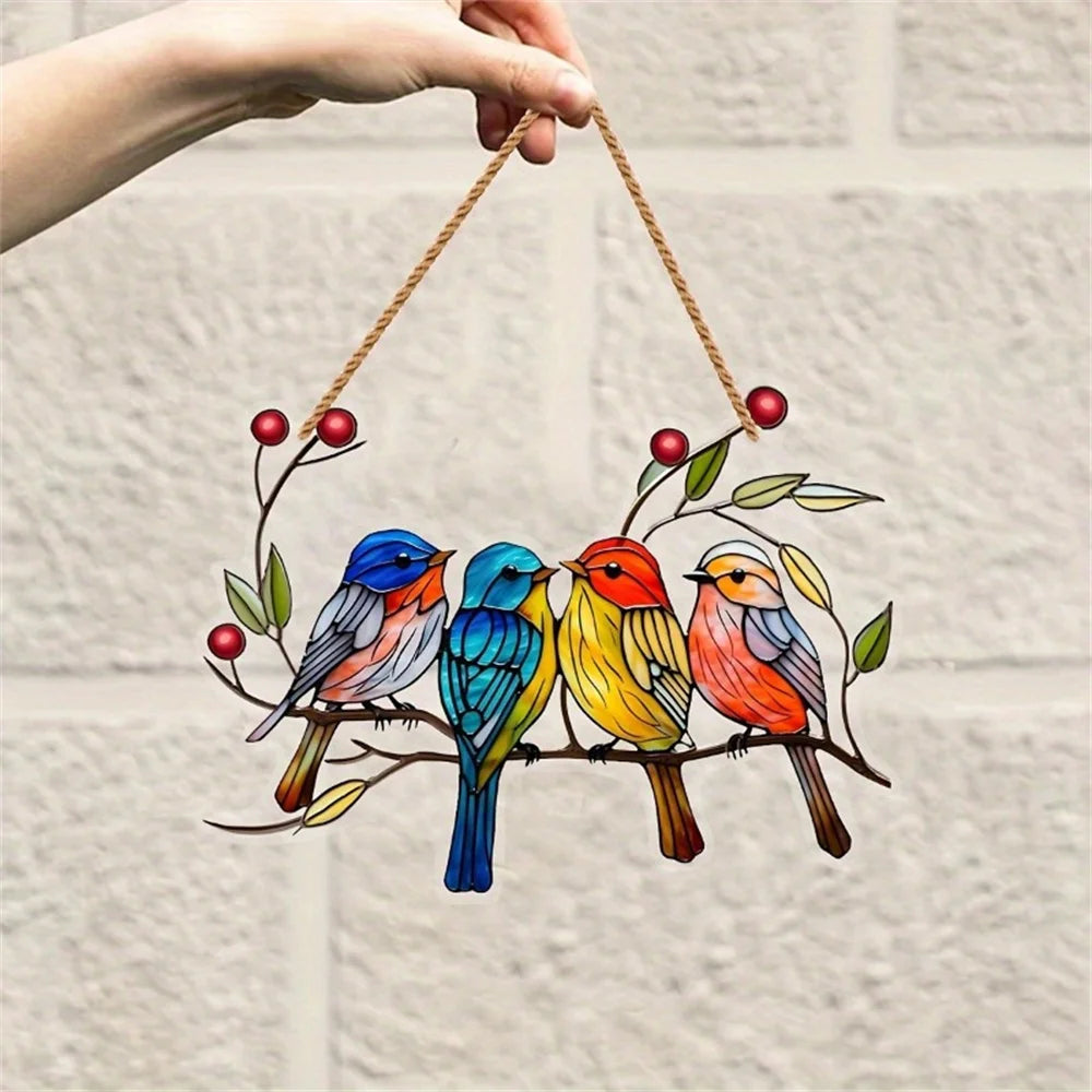 1Pc Sunflower Sunset Mountain Scenery Sun Catcher Stained Round Acrylic Hanging Decoration Suitable for Window Suncatcher Door
