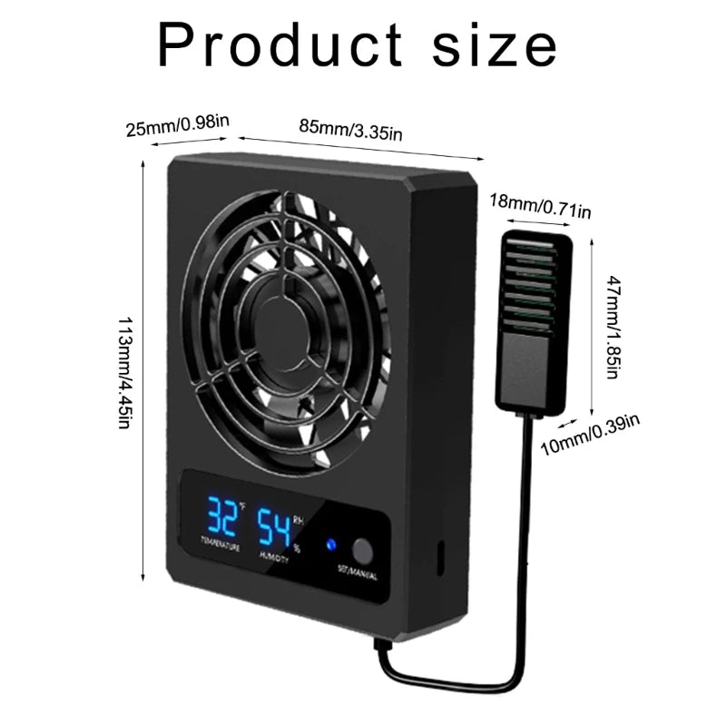 Reptiles Cooling Fan for Terrariums Low Noise Energy Saving Chiller Air Coolers Humidity Reducer Chiller Automatic Control B03D