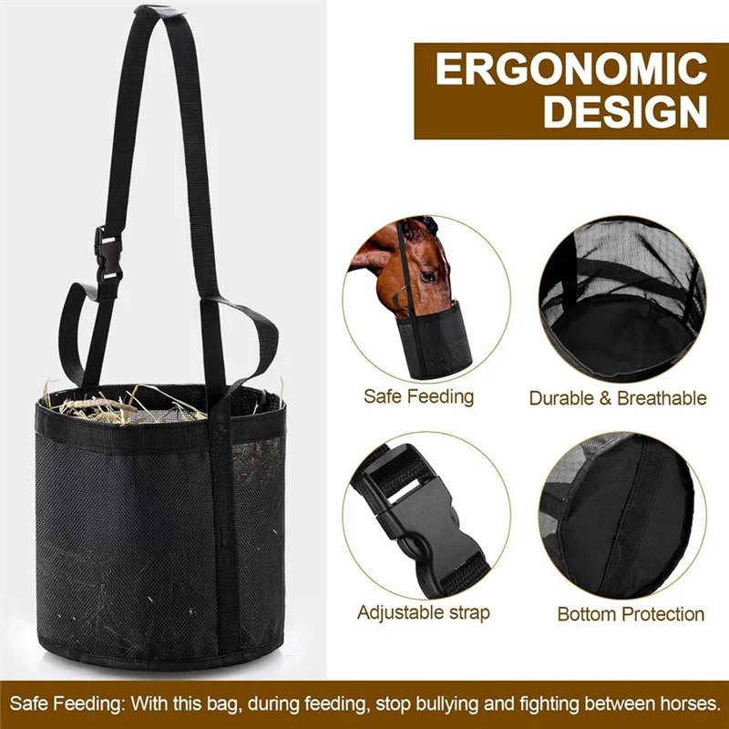 ABFY-Adjustable Elastic Hay Feed Bag For Horses - Outdoor Neck Feeding Bag In Black