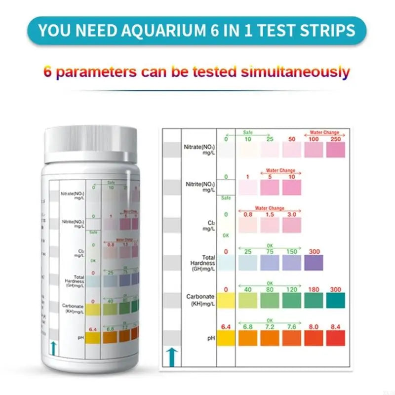KX4B 6 in 1 100PCS Aquarium Testing Strips for Swimming Pool Water Test Strips for Fish Testing for Freshwater Saltwater