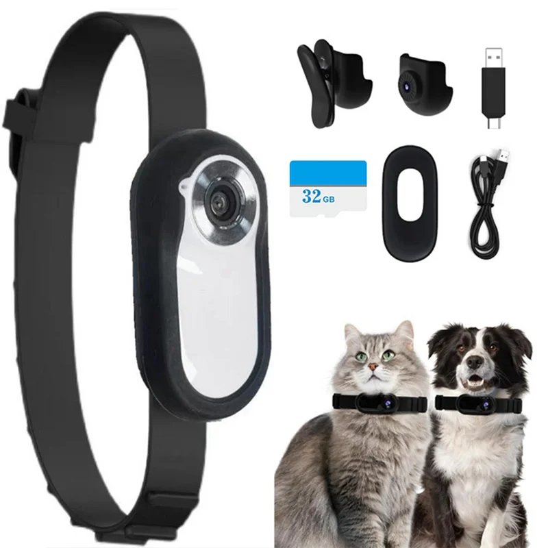 AY14 -1080P HD Wireless Collar Camera Cat Dog Pet Collar Camera Video Recorder Body Camera For Indoor/Outdoor With 32G Card