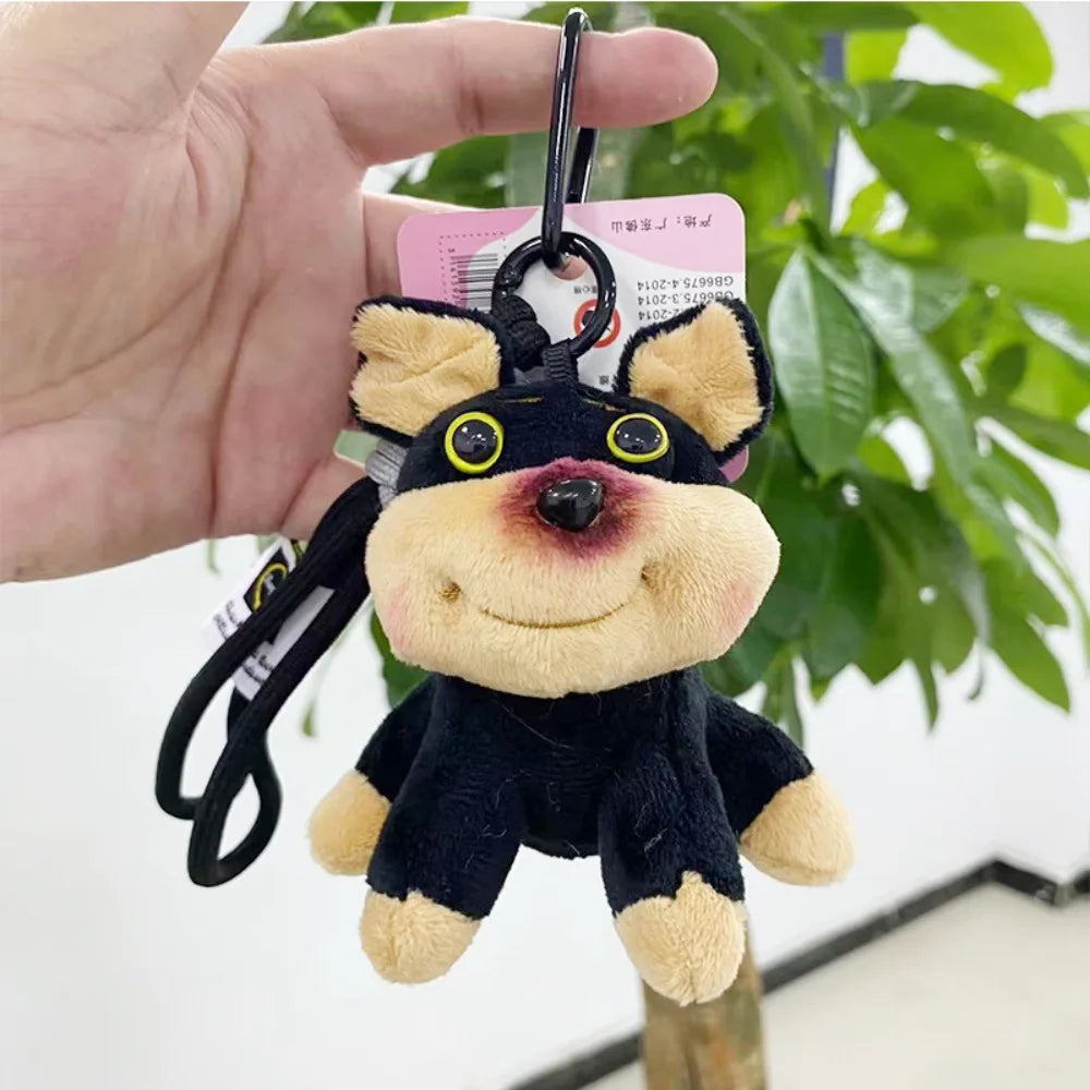 Cartoon Bee Dog Doll Keychain with Hat Plush Bee Puppy Bag Pendant Fashion with Apron Bee Dog Keyring Bag Pendant