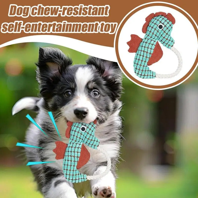 Dog Plush Chew Toys Squeaker Sea Animal Chewing Plush Cotton Rope Interactive Game Pet Entertaining Doll With Crinkle Paper For