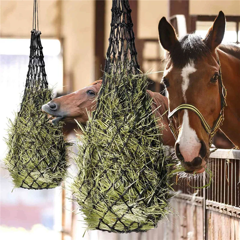 MLGB-2 Pcs Slow Feed Hay Net Hay Feeder Hay Bag Hay Net For Horses Slow Feeder Haynet 40 Inch Length With 2 Inch Holes Durable