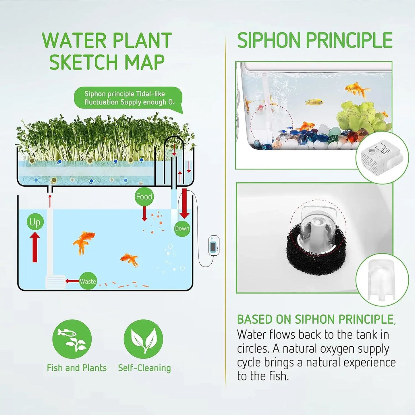 3-Gallon Aquaponic Fish Tank, Hydroponic Cleaning Tank for Freshwater Fish to Feed Plants and Plants Clean Tank