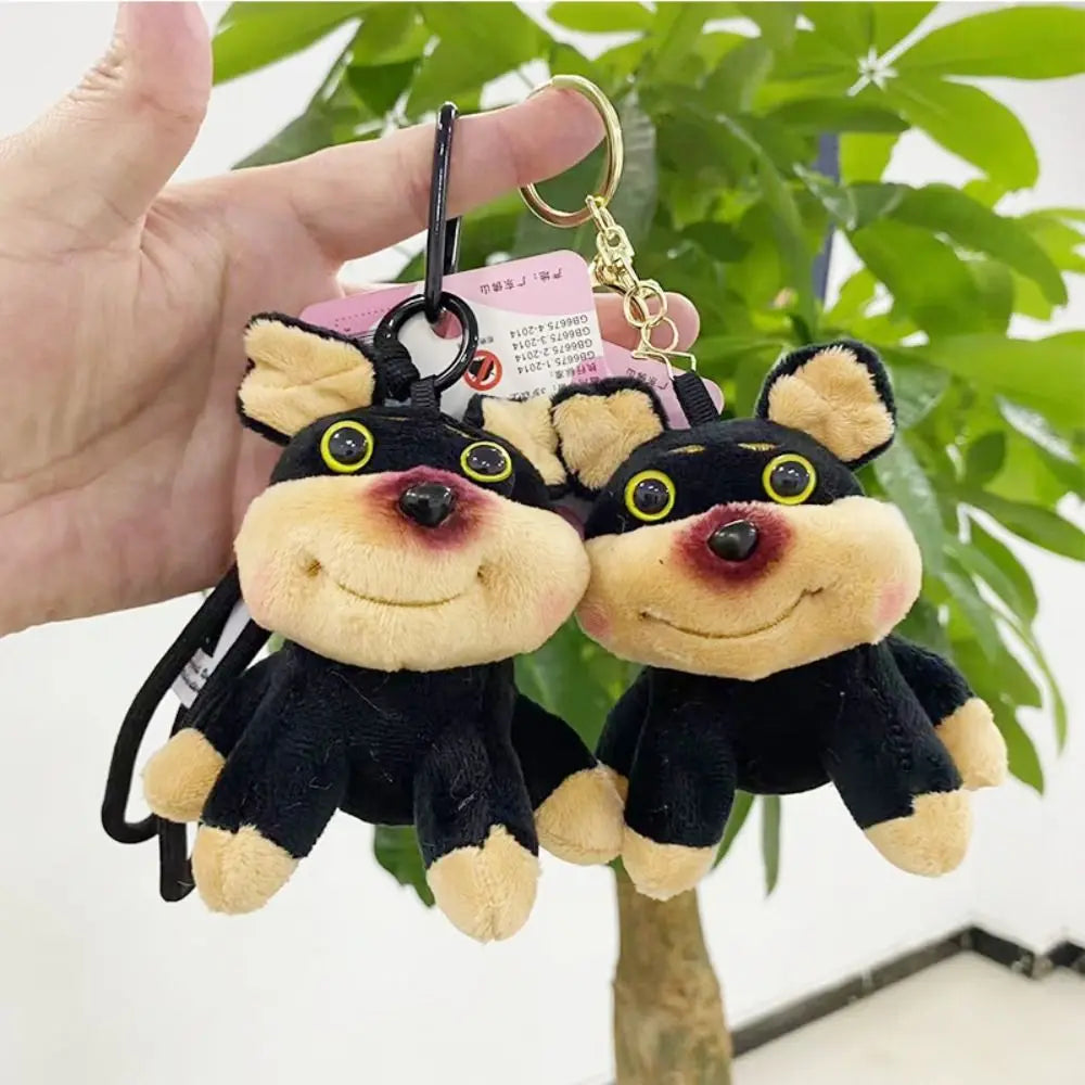 Cartoon Bee Dog Doll Keychain with Hat Plush Bee Puppy Bag Pendant Fashion with Apron Bee Dog Keyring Bag Pendant