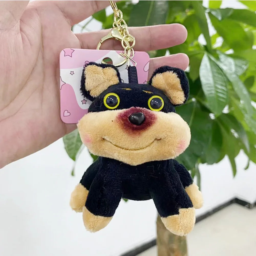 Cartoon Bee Dog Doll Keychain with Hat Plush Bee Puppy Bag Pendant Fashion with Apron Bee Dog Keyring Bag Pendant