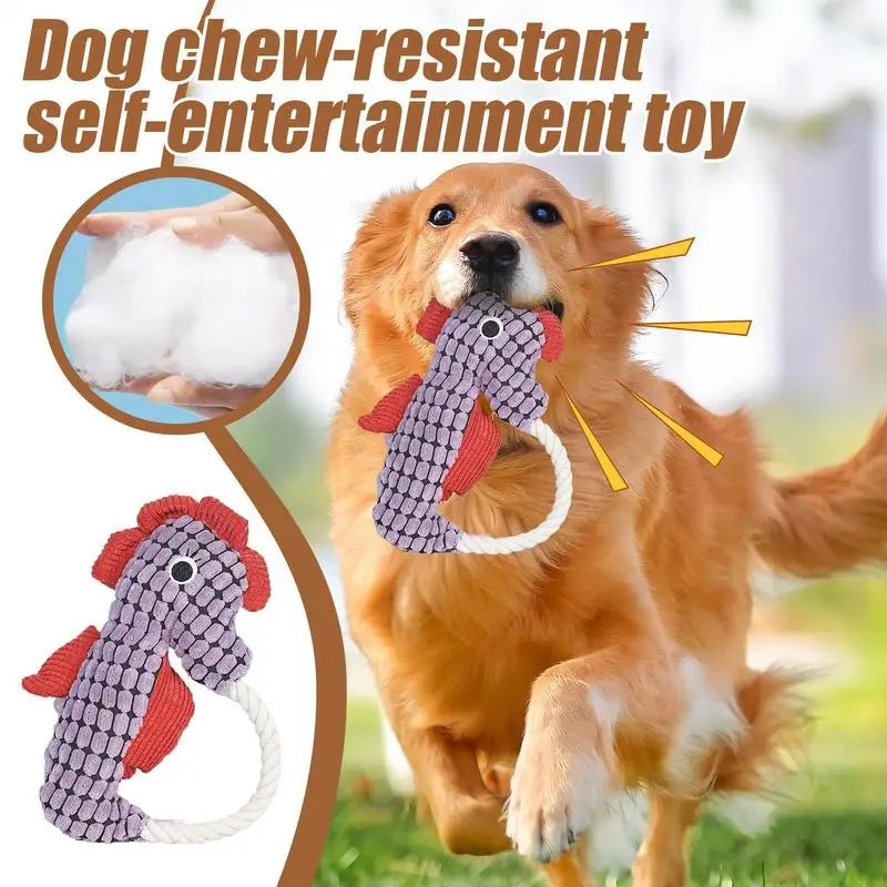 Dog Plush Chew Toys Squeaker Sea Animal Chewing Plush Cotton Rope Interactive Game Pet Entertaining Doll With Crinkle Paper For