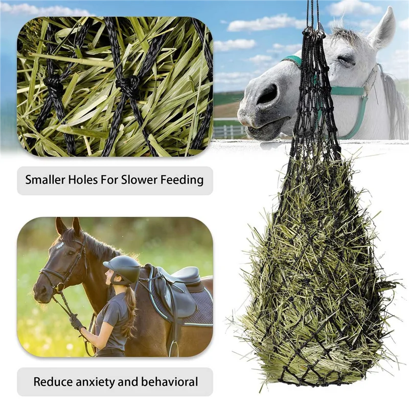 MLGB-2 Pcs Slow Feed Hay Net Hay Feeder Hay Bag Hay Net For Horses Slow Feeder Haynet 40 Inch Length With 2 Inch Holes Durable