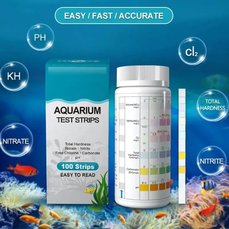 KX4B 6 in 1 100PCS Aquarium Testing Strips for Swimming Pool Water Test Strips for Fish Testing for Freshwater Saltwater