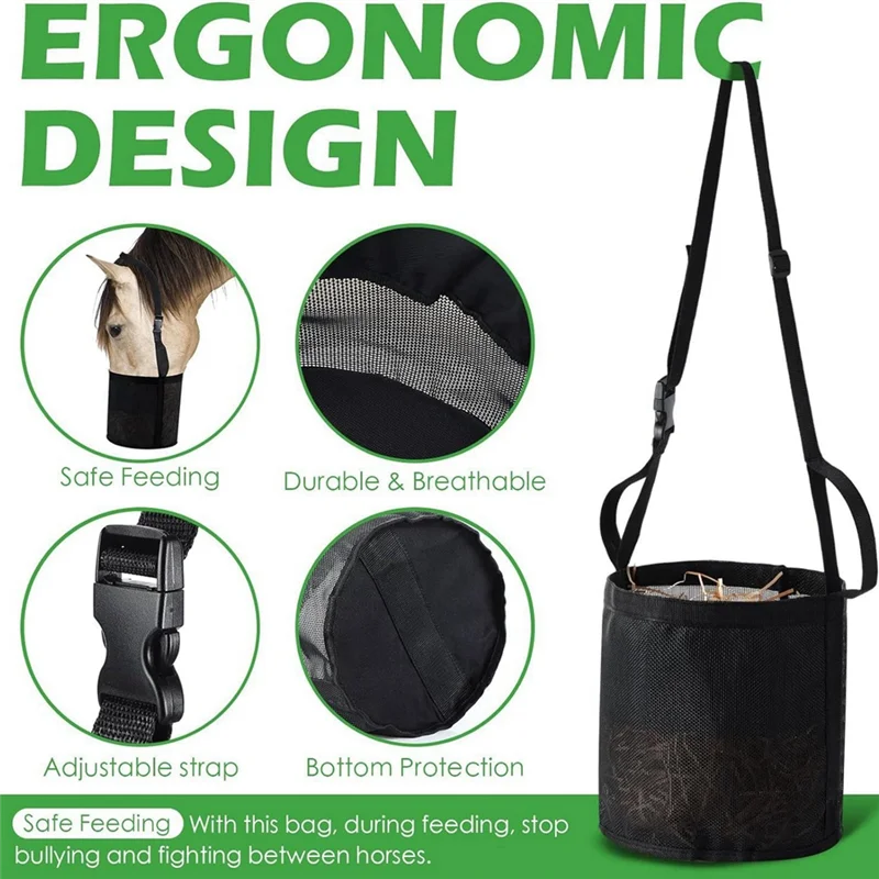 ABFY-Adjustable Elastic Hay Feed Bag For Horses - Outdoor Neck Feeding Bag In Black