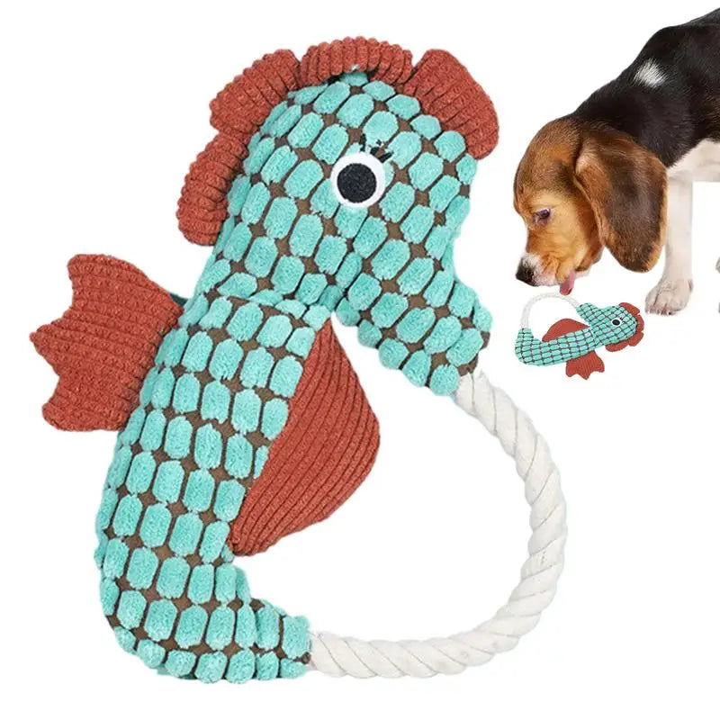 Dog Plush Chew Toys Squeaker Sea Animal Chewing Plush Cotton Rope Interactive Game Pet Entertaining Doll With Crinkle Paper For