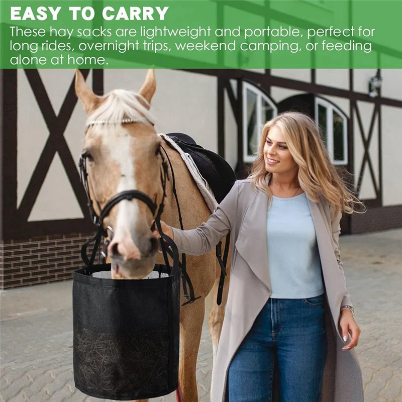 ABFY-Adjustable Elastic Hay Feed Bag For Horses - Outdoor Neck Feeding Bag In Black