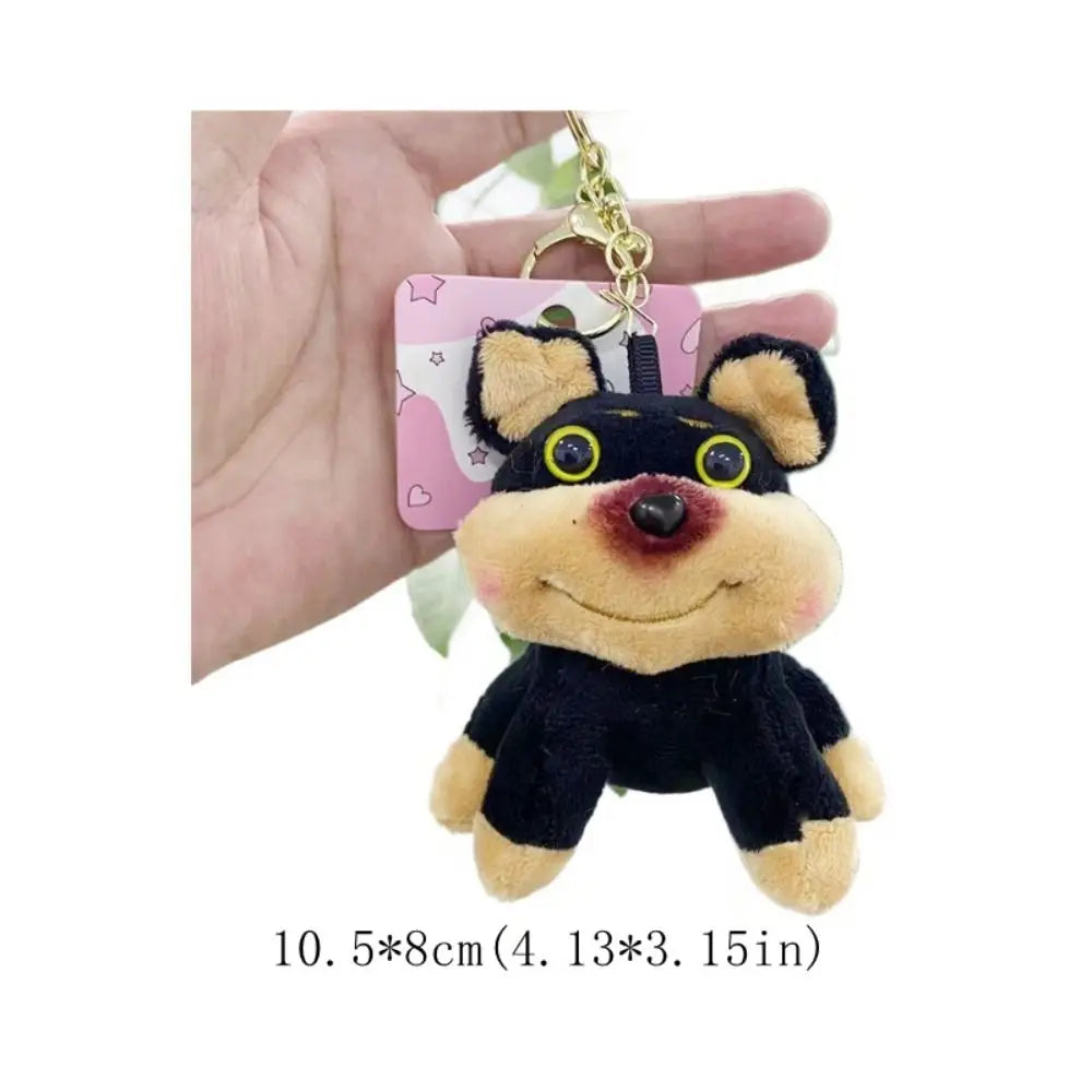 Cartoon Bee Dog Doll Keychain with Hat Plush Bee Puppy Bag Pendant Fashion with Apron Bee Dog Keyring Bag Pendant