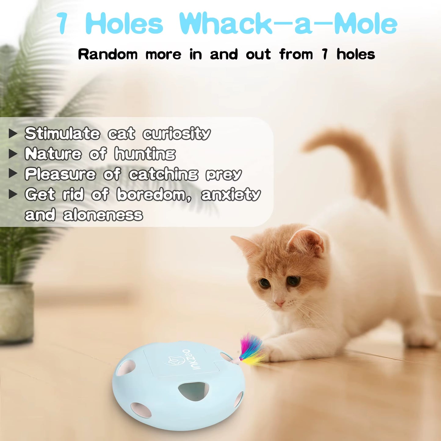 INKZOO Cat Toys, Interactive Cat Toys for Indoor Cats, Smart Interactive Kitten Toy, Automatic 7 Holes Mice Whack-A-Mole