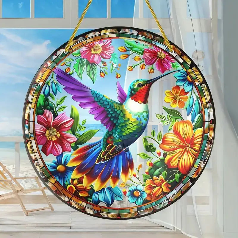 1Pc Sunflower Sunset Mountain Scenery Sun Catcher Stained Round Acrylic Hanging Decoration Suitable for Window Suncatcher Door