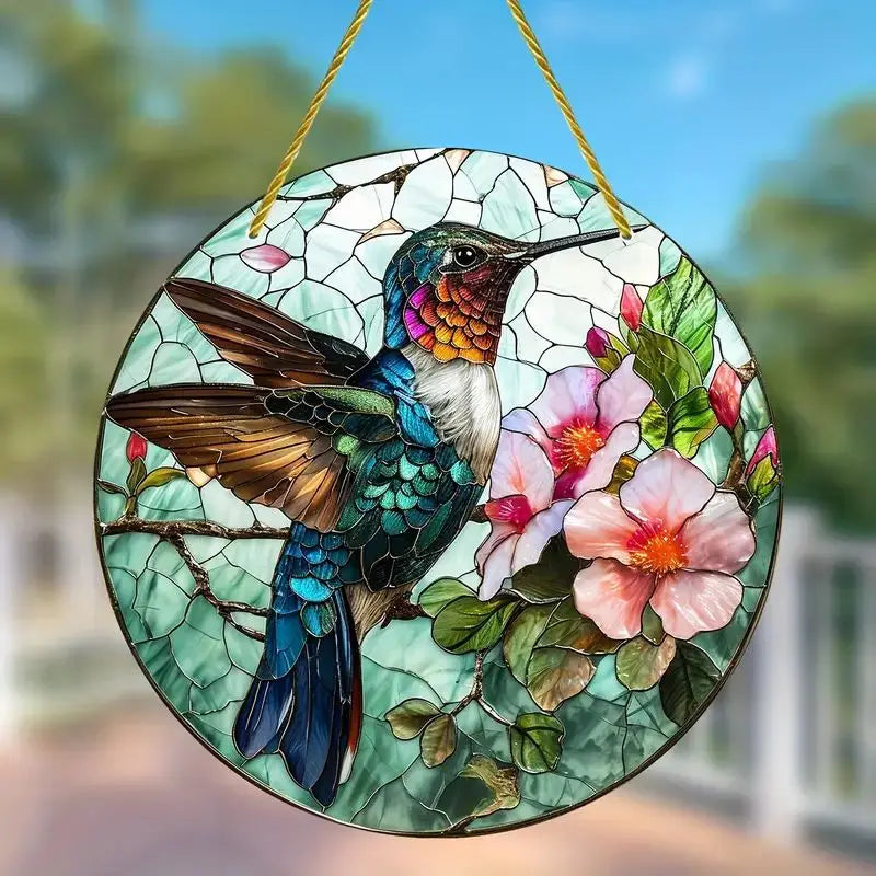 1Pc Sunflower Sunset Mountain Scenery Sun Catcher Stained Round Acrylic Hanging Decoration Suitable for Window Suncatcher Door