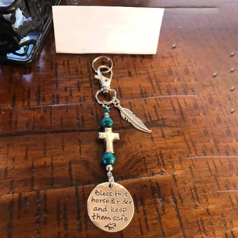 A50M-Horse Saddle And Bridle Charm Clip, Bless-This Horse And Rider Keep Safe Bridle Saddle Charm Gifts For Horse Rider