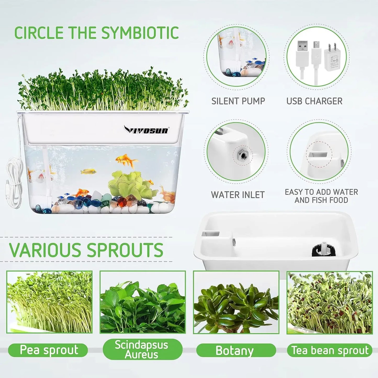 3-Gallon Aquaponic Fish Tank, Hydroponic Cleaning Tank for Freshwater Fish to Feed Plants and Plants Clean Tank