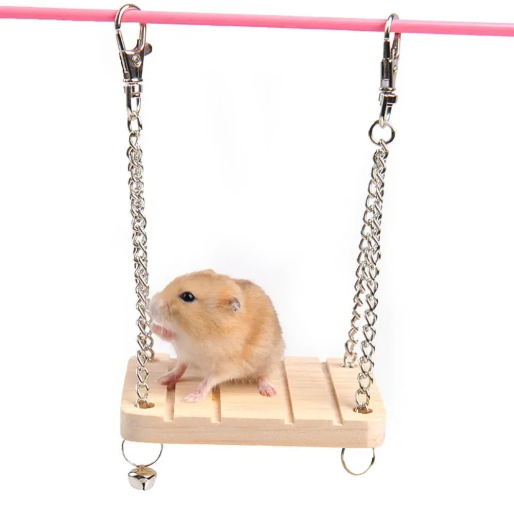 Wooden Hamster Swing Toys Hammock Pet Suspension Swing Toy with Bell Pet Bird Parrot Stand Platform Bridge Pet Cage Accessories