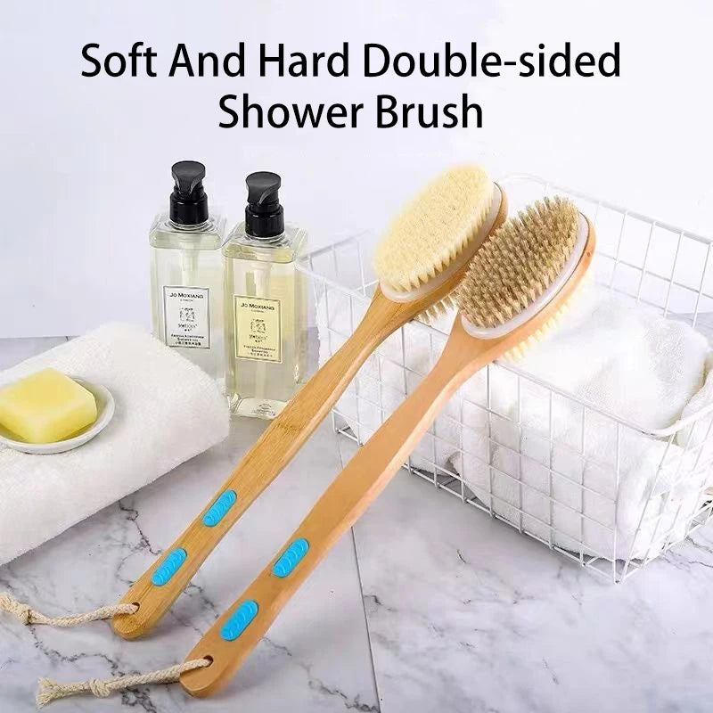 Body scrub brush soft and hard bristle shower double-side long handle shower brush 1/2pc,body brushes，Special for real hair wigs
