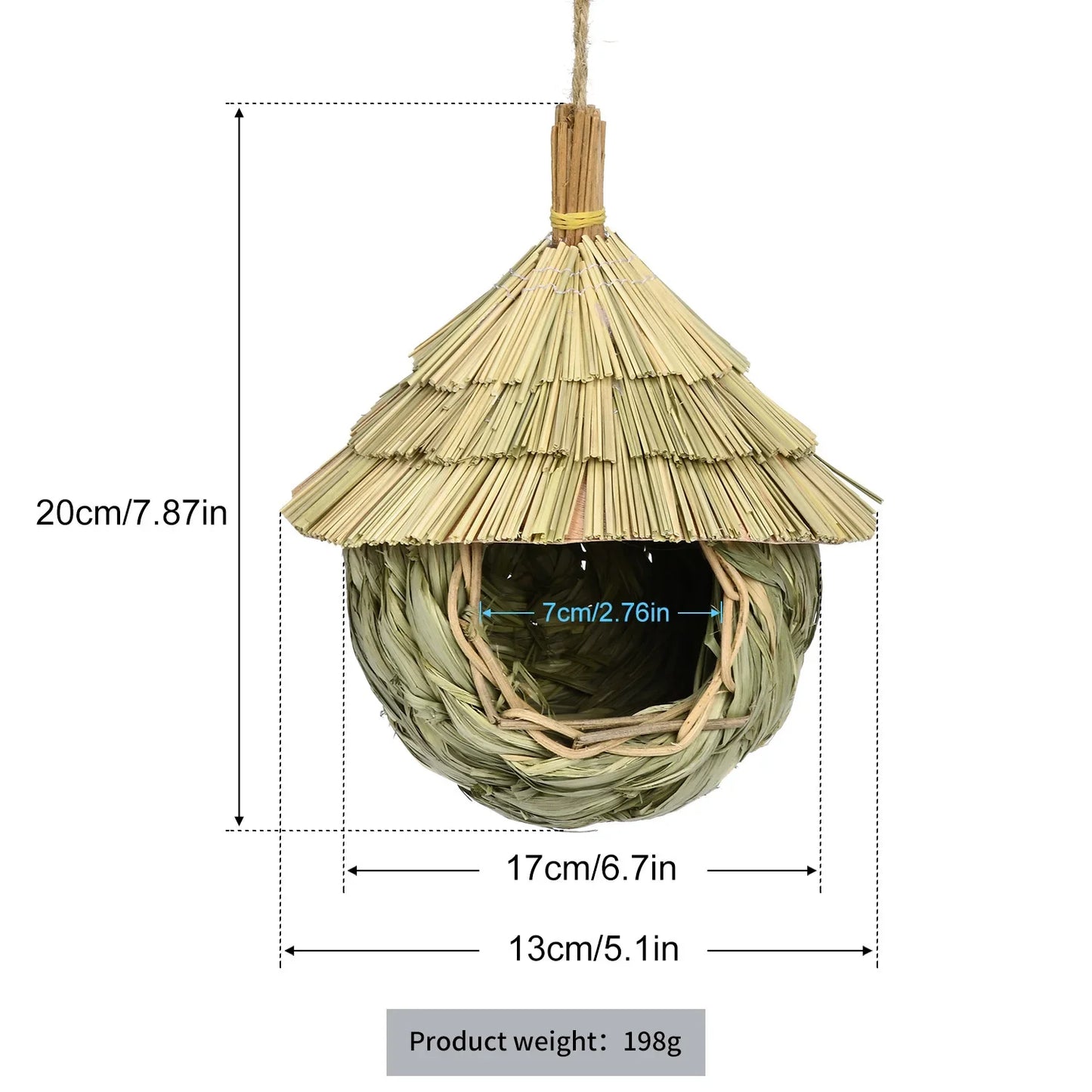 Straw Bird Nest Hanging Pet Bird House Bird Nest for Parrot Starling Canary Lovebird Parakeet Handmade Honeycomb Shape Bird Nest