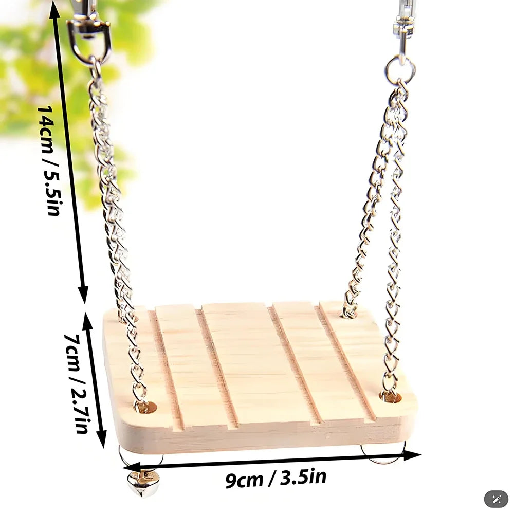 Wooden Hamster Swing Toys Hammock Pet Suspension Swing Toy with Bell Pet Bird Parrot Stand Platform Bridge Pet Cage Accessories