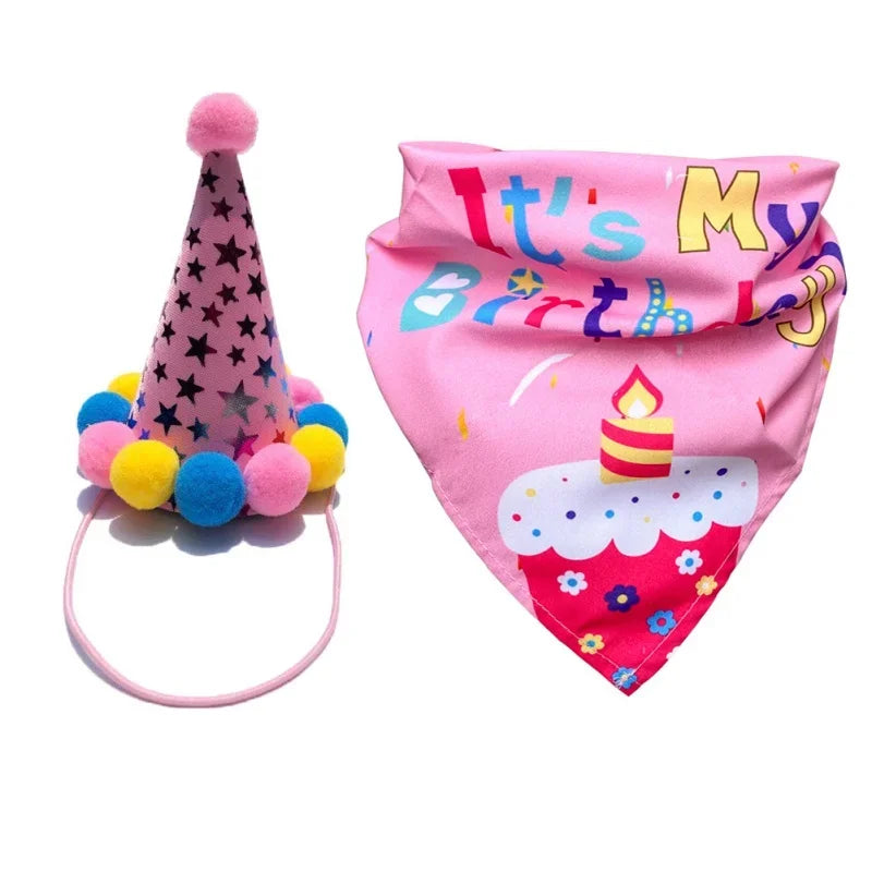 Dog Birthday Party Supplies Dog Girl Boy Birthday Bandanas Set with Dog Birthday Hat Scarf Birthday Banner Balloons and Bowtie