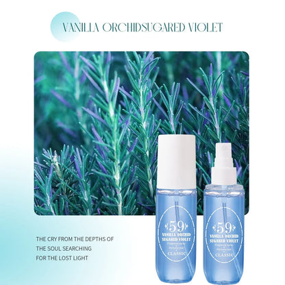 Natural alcohol-free and low-allergen liquid perfume spray that can be used on hair body and clothing Water-based natural oil