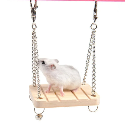 Wooden Hamster Swing Toys Hammock Pet Suspension Swing Toy with Bell Pet Bird Parrot Stand Platform Bridge Pet Cage Accessories