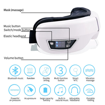 6D Smart Vibration Eye Massager Airbag Compress Eye Care Instrument Bluetooth Music Eye Massage Sleep Mask Eye Relax Fatigue
