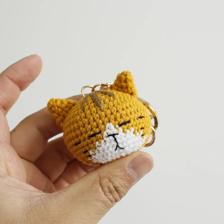 Funny Small Cat Crochet Keychain Cute Dog Head Knitting Keychain For Couple Handmaking Knitted Animal Doll Keyrings Wholesale