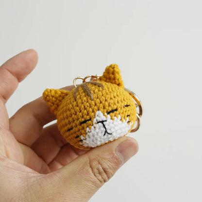 Funny Small Cat Crochet Keychain Cute Dog Head Knitting Keychain For Couple Handmaking Knitted Animal Doll Keyrings Wholesale