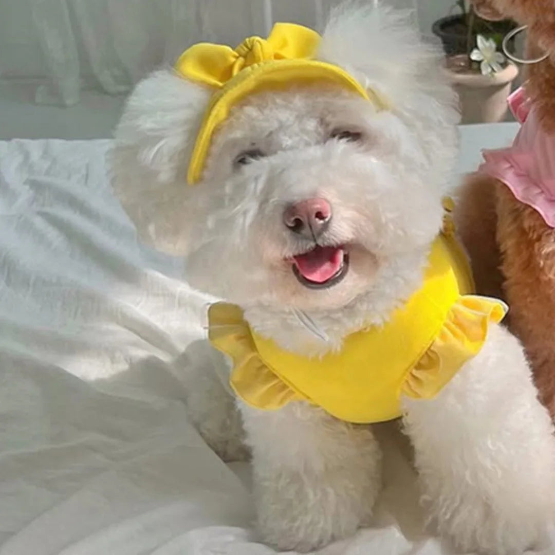 Pet Spring/Summer Love Hollow Tank Top Sunshade Hat Small Medium Sized Cat/Dog Clothes Set T-shirt Tank Top Hat Puppy Clothes