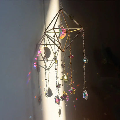 Star Moon Crystal Sun Catcher Bohemian Rainbow Maker Wind Chime  Home Outdoor Garden Hanging Ornament Window Decoration New In